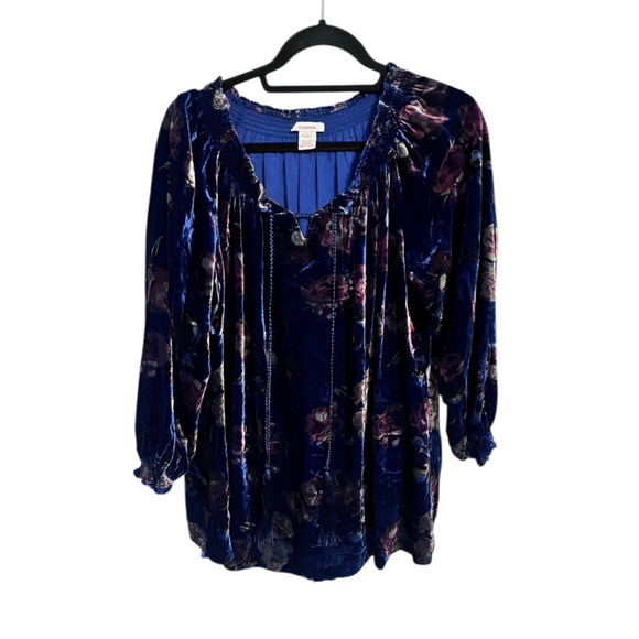 Sundance Silk Blend Velvet Floral Blouse Top Size Large Tassels Peasant Tunic - Picture 1 of 9